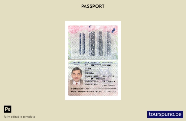 listo para imprimir plantilla de pasaporte de República Dominicana presente (cop